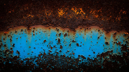 This image showcases a highly textured and weathered surface of rusty metal. A prominent horizontal...