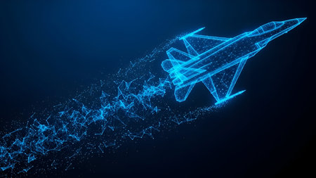 Abstract polygonal space low poly plane with connecting dots and lines.の写真素材