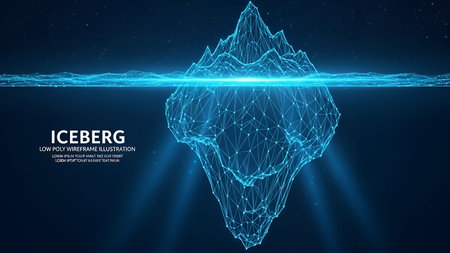 Iceberg. 3D vector low poly wireframe. Polygonal space low poly landscape.の写真素材