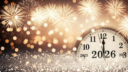 The a vibrant display of golden fireworks bursting in the background, creating a festive and...