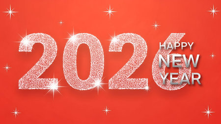 The a vibrant red background adorned with numerous small white sparkles scattered throughout. The...