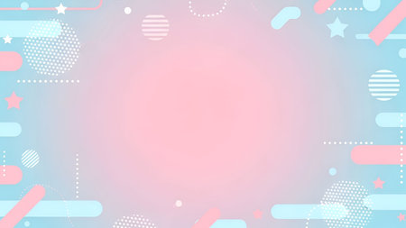 a silhouette against a pastel background with a mix of pink and blue hues. The background is adorned with various geometric shapes, including dots, stars, and lines, creating a playful and whimsical pattern. The silhouette is centrally placed, surrounded by the abstract shapes that add a sense of movement and creativity to the overall The color scheme is soft and light, giving the a gentle and artistic feel.の写真素材