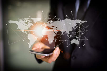 Businessman holding social network conceptの写真素材