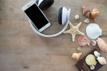 Travel concept background topview of Traveler's accessories.の写真素材