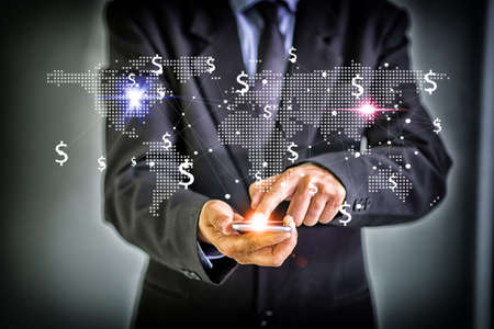 Media worldwide technology connection and make money concept . Mixed media High Dynamic Range toneの写真素材