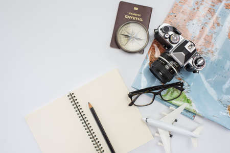 Travel concept background top view of Traveler's accessories.の写真素材