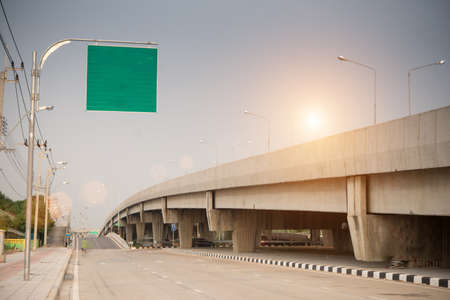 Blank green road sign or Empty traffic signsの写真素材