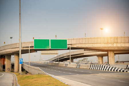 Blank green road sign or Empty traffic signsの写真素材