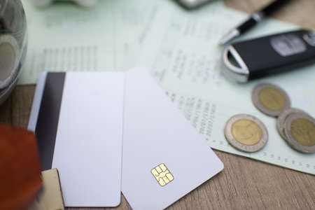 money, book bank, and other cardの写真素材