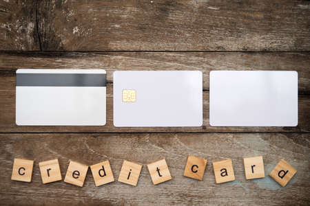 Business cradit cards on wood tableの写真素材