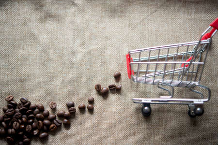 shopping cart with coffee beansの写真素材
