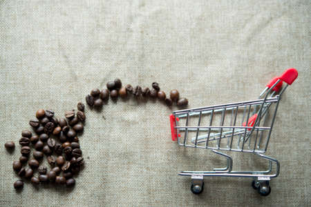 shopping cart with coffee beansの写真素材