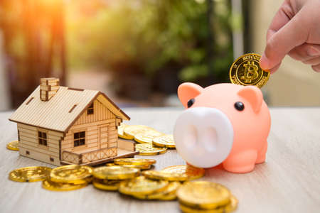 Real estate or home savings - piggy bank,business conceptの写真素材