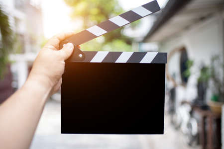 Clapper board,Movie clapper in handの写真素材
