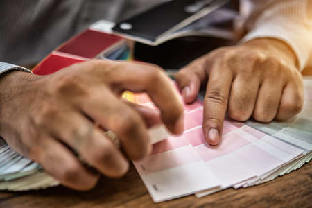 Different colour swatches with paintbrush,High Dynamic Range toneの写真素材