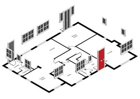 Isometric doors and windows on house planのイラスト素材
