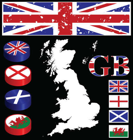 Great Briton collection of buttons flags mapのイラスト素材