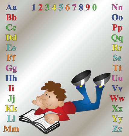 Children learning aid with cartoon boy readingのイラスト素材
