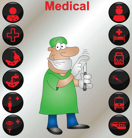Surgeon with a selection of medical icons のイラスト素材