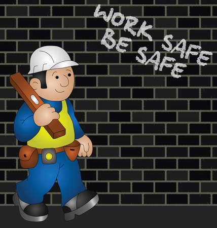 Cartoon builder with health and safety messageのイラスト素材
