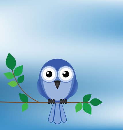 Bird sat on a tree branch against a blue skyのイラスト素材