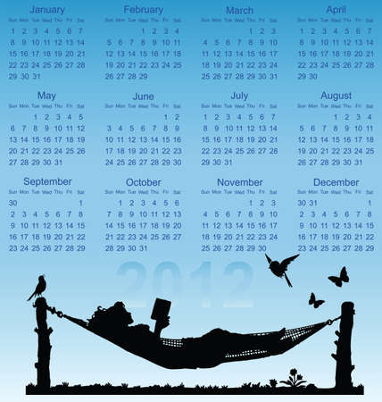 2012 calendar with woman reading in a hammockのイラスト素材