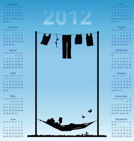 2012 calendar with woman reading in a hammockのイラスト素材