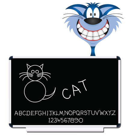 Cat children learning blackboard with alphabet and numbersのイラスト素材