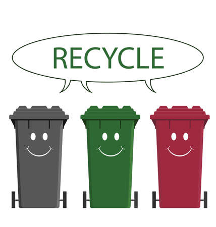 Happy recycling bins isolated on white backgroundのイラスト素材