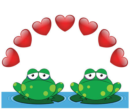 Frog valentine lovers sat on Lilly padsのイラスト素材
