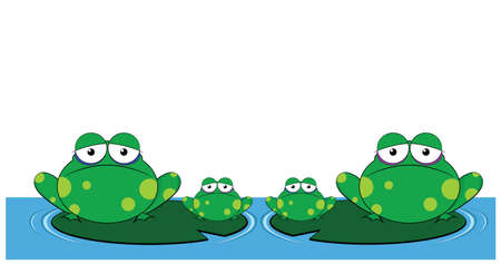 Family of frogs sat on lily padsのイラスト素材