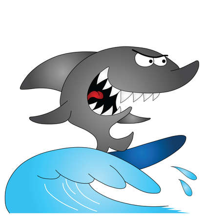 Cartoon shark surfing isolated on white background のイラスト素材