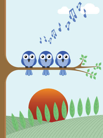 Bird dawn chorus singing as the sun risesのイラスト素材