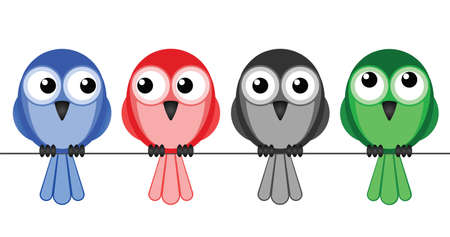 Multicultural birds sat on a wire isolated on white backgroundのイラスト素材