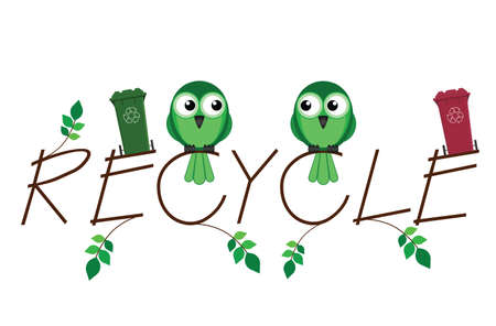 Recycle twig text and recycling wheelie binsのイラスト素材