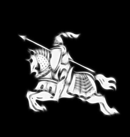 Abstract image of a stylised knight in armour on black backgroundの写真素材