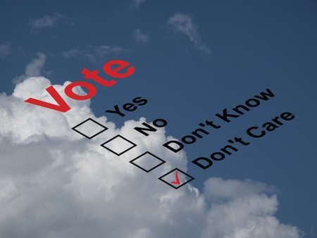 Ballot paper with the don't care box ticked against a cloudy blue sky