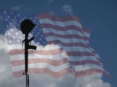 Representation of fallen USA service personnel against a cloudy blue skyの写真素材