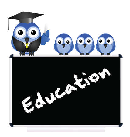 Education message on blackboard with bird teacher and Pupils isolated on white backgroundのイラスト素材