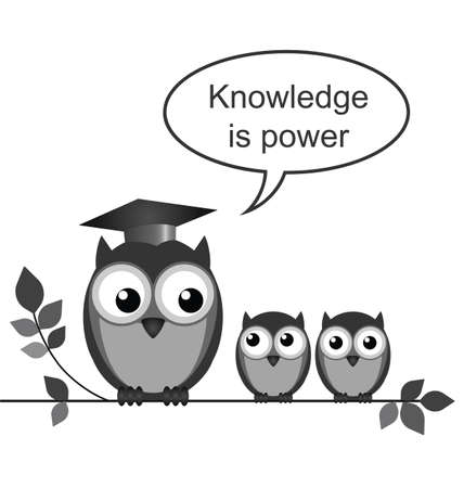 Owl teacher knowledge is power message isolated on white backgroundのイラスト素材