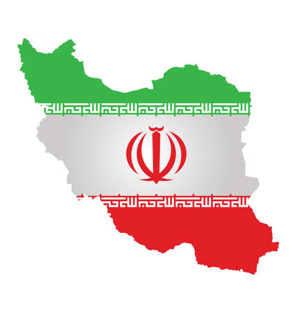Flag of Iran overlaid on outline map isolated on white backgroundのイラスト素材