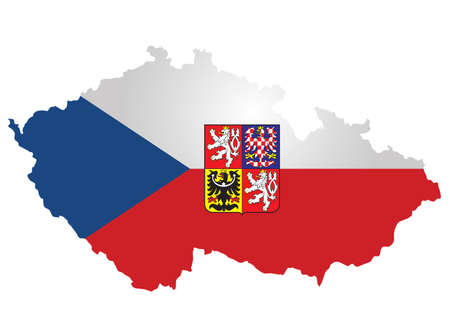 Flag and crest of the Czech Republic overlaid on outline map isolated on white backgroundのイラスト素材