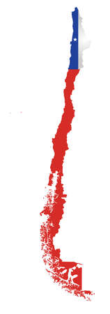 Flag of the Republic of Chile overlaid on detailed outline map isolated on white backgroundのイラスト素材