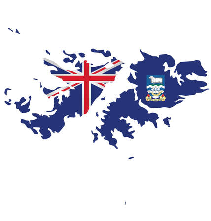 Flag of the Falkland Islands overlaid on detailed outline map isolated on white backgroundのイラスト素材