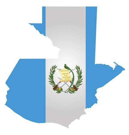 Flag of the Republic of Guatemala overlaid on outline map isolated on white backgroundのイラスト素材