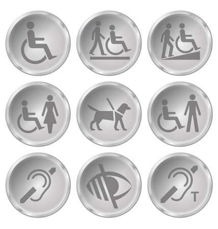 Monochrome disability related icon set isolated on white backgroundのイラスト素材