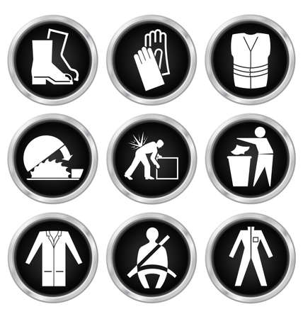 Black and white construction manufacturing and engineering health and safety related icon set isolated on white backgroundのイラスト素材