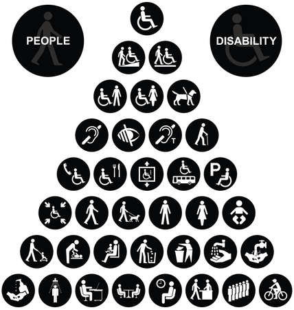 Black and white disability and people related pyramid graphics collection isolated on white backgroundのイラスト素材