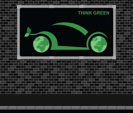 Advertising board on brick wall advertising think green car technologyのイラスト素材