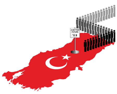 Representation of the Republic of Turkey economic and refugee migration queuing for a better future isolated on white backgroundのイラスト素材